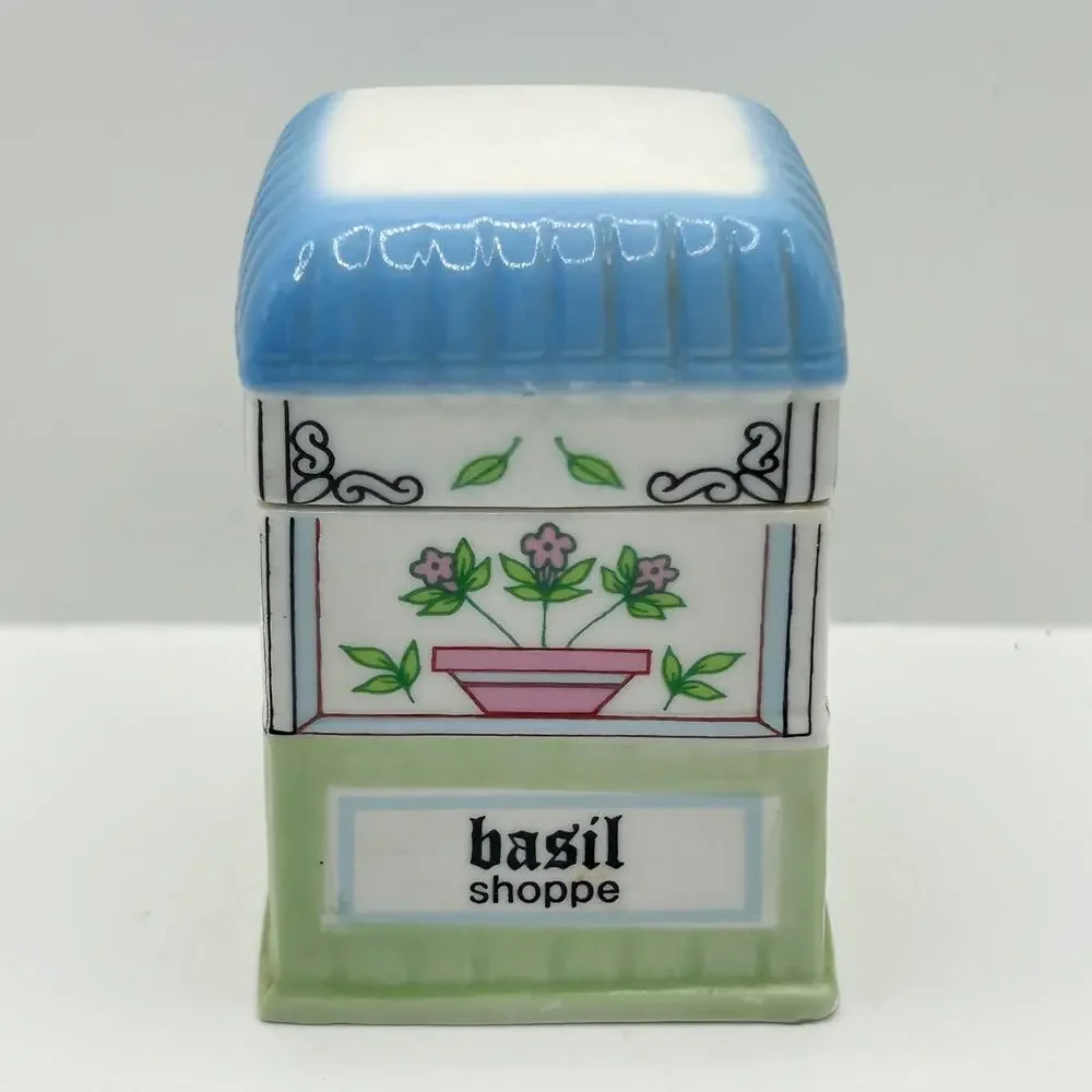 EPI International 1990 Spice Market Collection Basil Porcelain Spice Jar VNTG
